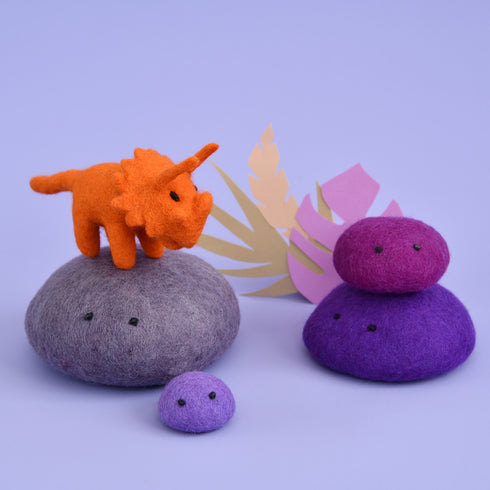 DASHDU - Talented Triceratops - Mini Orange Felt Dinosaur